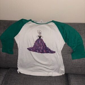 Green and White 3/4 sleeve shirt with Ursula artwork